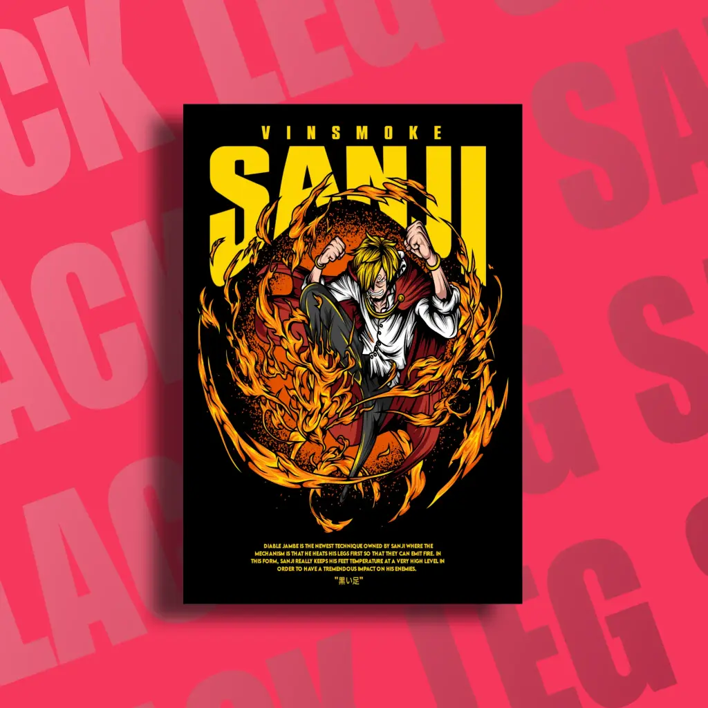 Sanji's Flaming Kick Metal Poster - A4